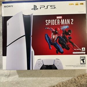 Brand new in box PS5 with Spider Man 2. See pictures for details.